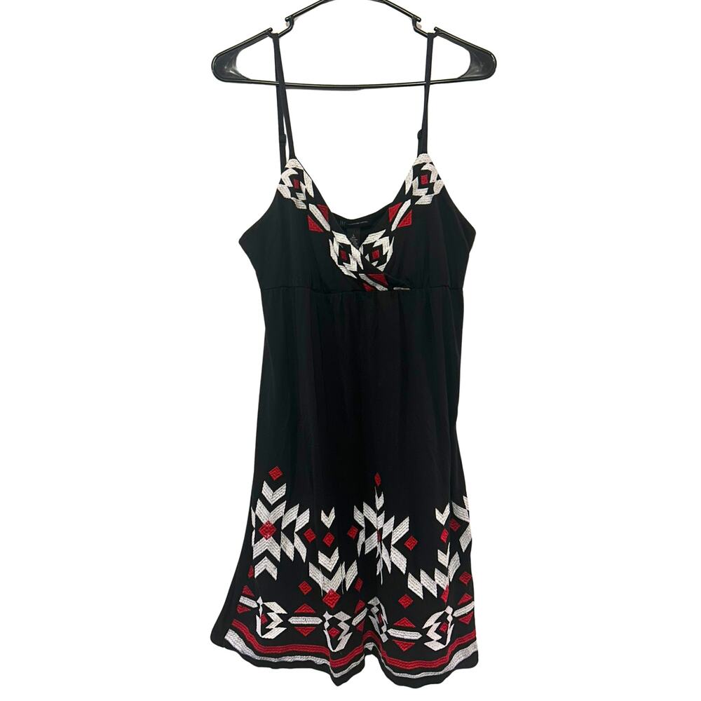 INC International Concepts L Black Southwestern Embroidered Sundress Boho
